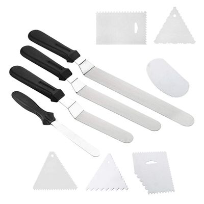10pcs Stainless Steel Pastry Tool Set Icing Smoother Cake Spatula for Baking Cream Spreader Butter Scraper Textured Patterns Easy to Clean for Cakes and Desserts