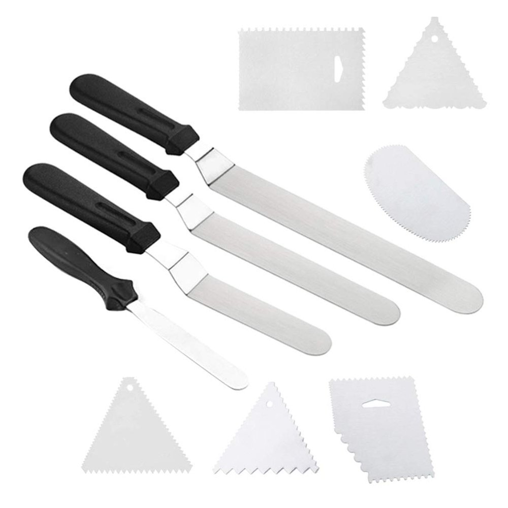 10pcs Stainless Steel Pastry Tool Set Icing Smoother Cake Spatula for Baking Cream Spreader Butter Scraper Textured Patterns Easy to Clean for Cakes and Desserts