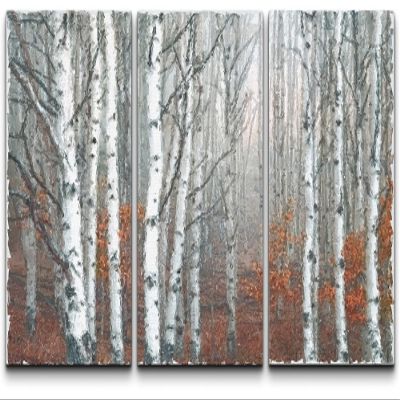 SIGNLEADER Canvas Print Wall Art Set White Trees Among Red Leaves Botanical Wilderness Illustrations Modern Art Contemporary Landscape Multicolor Ultra for Living Room, Bedroom, Office - 24"x36" x 3