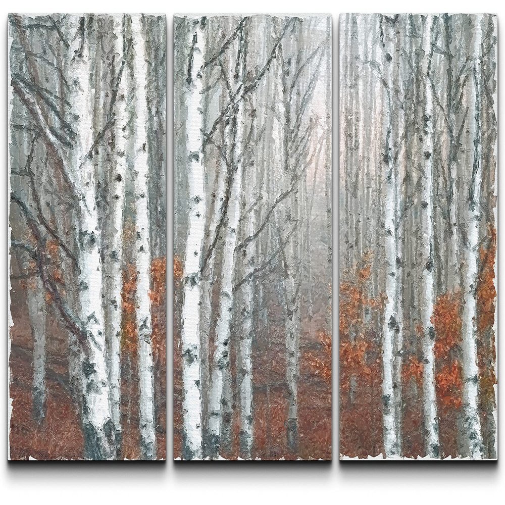SIGNLEADER Canvas Print Wall Art Set White Trees Among Red Leaves Botanical Wilderness Illustrations Modern Art Contemporary Landscape Multicolor Ultra for Living Room, Bedroom, Office - 24"x36" x 3