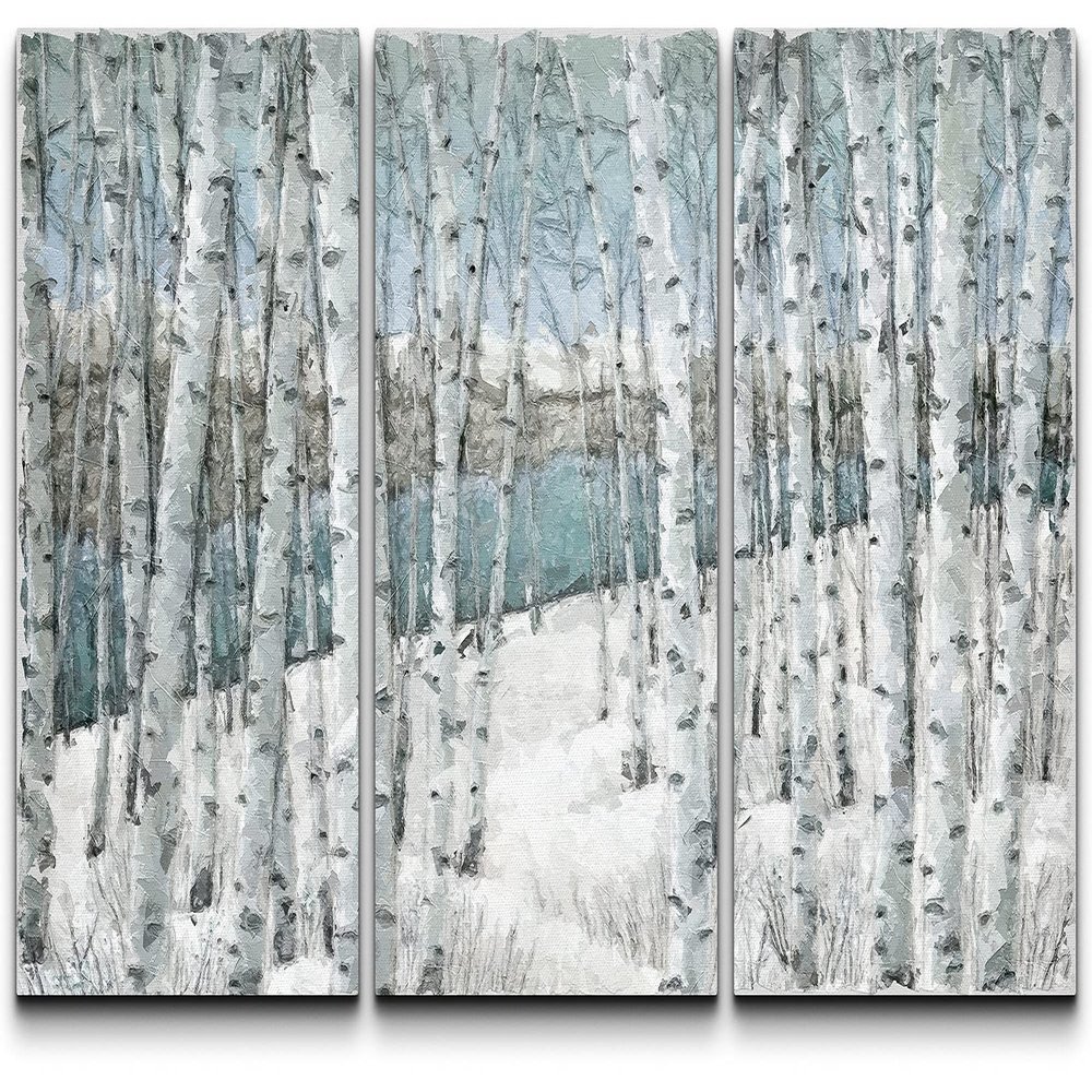 SIGNLEADER Canvas Print Wall Art Set Snow Filled Forest and Trees Botanical Wilderness Illustrations Modern Art Contemporary Landscape Multicolor Ultra for Living Room, Bedroom, Office - 24"x36" x 3