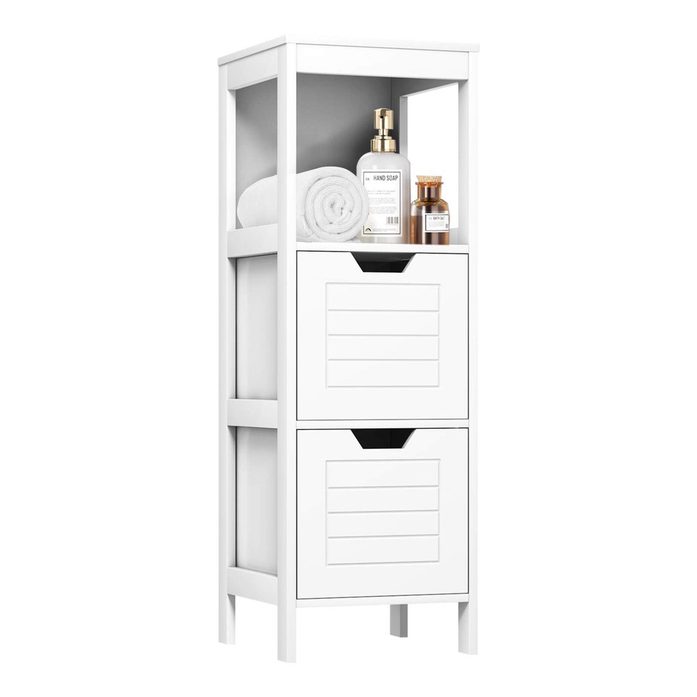 DORTALA Bathroom Storage Cabinet, Multifunctional Wooden Storage Rack Free Standing Organizer w/ 2 Drawers, Space-Saving Bathroom Floor Cabinet for Living Room Bathroom Bedroom Entryway, White