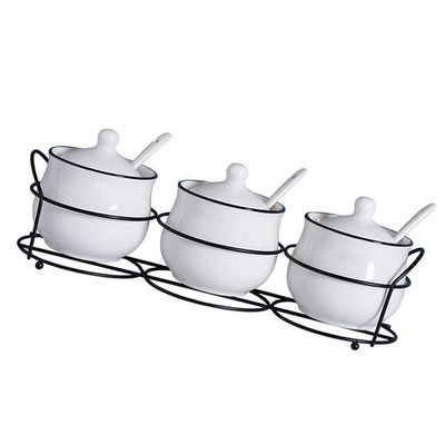 Cabilock 4-Piece Ceramic Condiment Pots Set Salt Sugar Containers Lids Porcelain Spice Jars for Kitchen