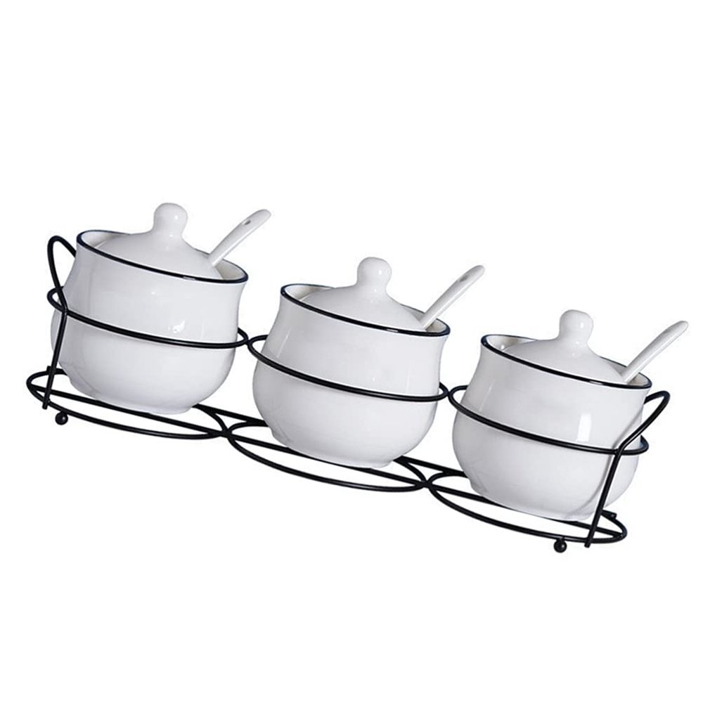 Cabilock 4-Piece Ceramic Condiment Pots Set Salt Sugar Containers Lids Porcelain Spice Jars for Kitchen