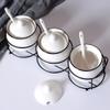 Cabilock 4-Piece Ceramic Condiment Pots Set Salt Sugar Containers Lids Porcelain Spice Jars for Kitchen view 4