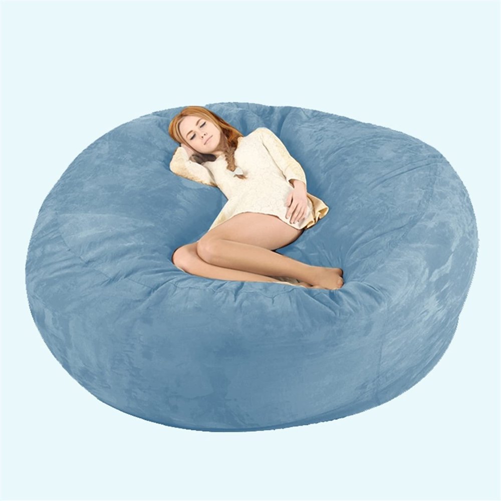 Bean Bag Chair Cover, 7ft Giant Fur Bean Bag Cover No Filler Lounger Bean Bag Storage Chair Bean Bag Sofa Chair Soft Fur Portable Living Room Lazy Sofa Bed Cover (Color : Light Blue)