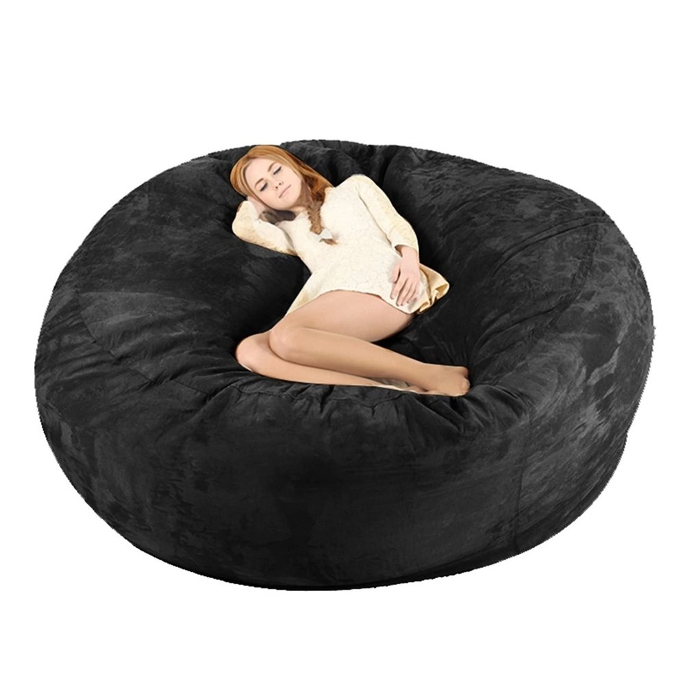 Bean Bag Chair Cover, 7ft Giant Fur Bean Bag Cover No Filler Lounger Bean Bag Storage Chair Bean Bag Sofa Chair Soft Fur Portable Living Room Lazy Sofa Bed Cover (Color : Black)