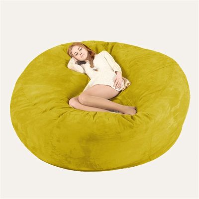 Bean Bag Chair Cover, 7ft Giant Fur Bean Bag Cover No Filler Lounger Bean Bag Storage Chair Bean Bag Sofa Chair Soft Fur Portable Living Room Lazy Sofa Bed Cover (Color : Yellow)