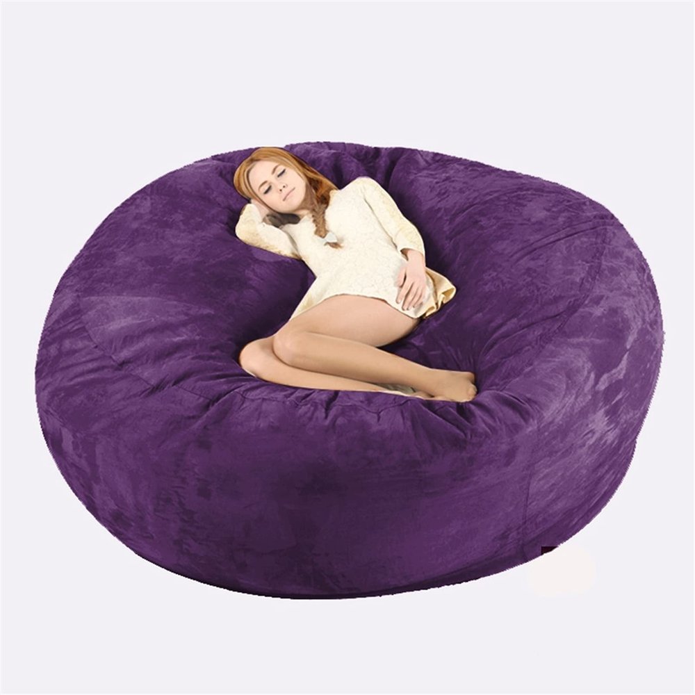 Bean Bag Chair Cover, 7ft Giant Fur Bean Bag Cover No Filler Lounger Bean Bag Storage Chair Bean Bag Sofa Chair Soft Fur Portable Living Room Lazy Sofa Bed Cover (Color : Purple)