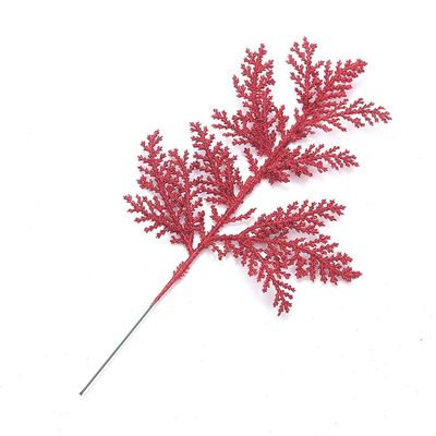 DUDNJC 10Pcs Artificial Christmas Glitter Fern Leaf, Red Simulated Tree Branch Spray Ornament, DIY Xmas Wreath Wedding Indoor Outdoor Decorations Pendant, 21x11cm, (200822HS06-4-0010-9383-1901101731)