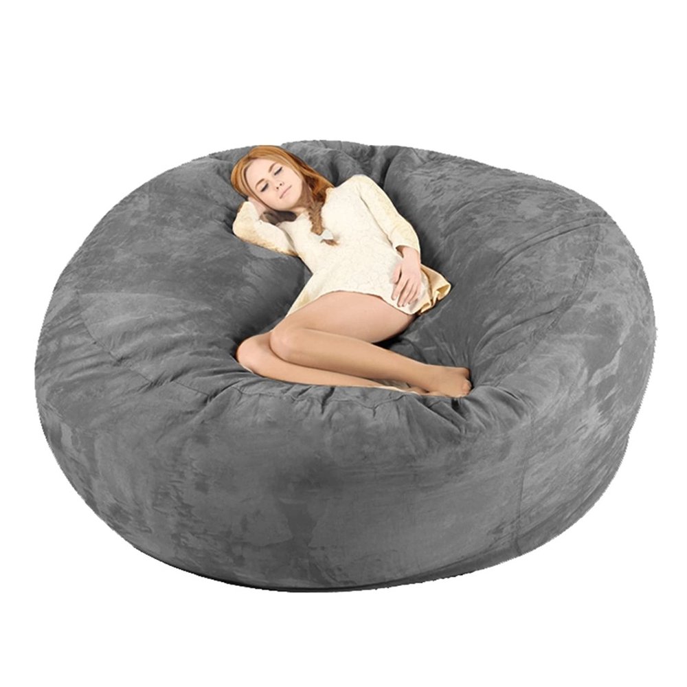 Bean Bag Chair Cover, 7ft Giant Fur Bean Bag Cover No Filler Lounger Bean Bag Storage Chair Bean Bag Sofa Chair Soft Fur Portable Living Room Lazy Sofa Bed Cover (Color : Grey)