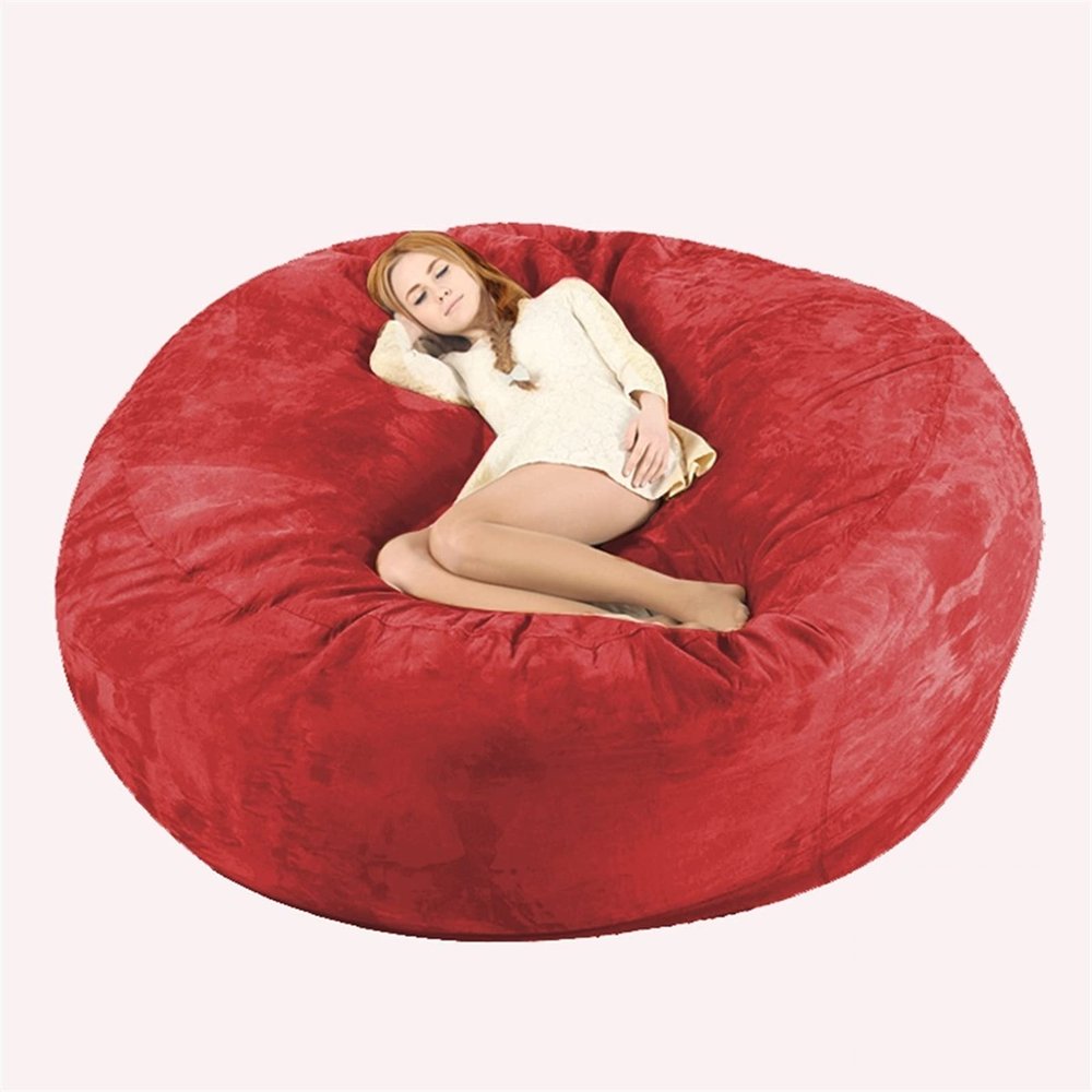 Bean Bag Chair Cover, 7ft Giant Fur Bean Bag Cover No Filler Lounger Bean Bag Storage Chair Bean Bag Sofa Chair Soft Fur Portable Living Room Lazy Sofa Bed Cover (Color : Red)