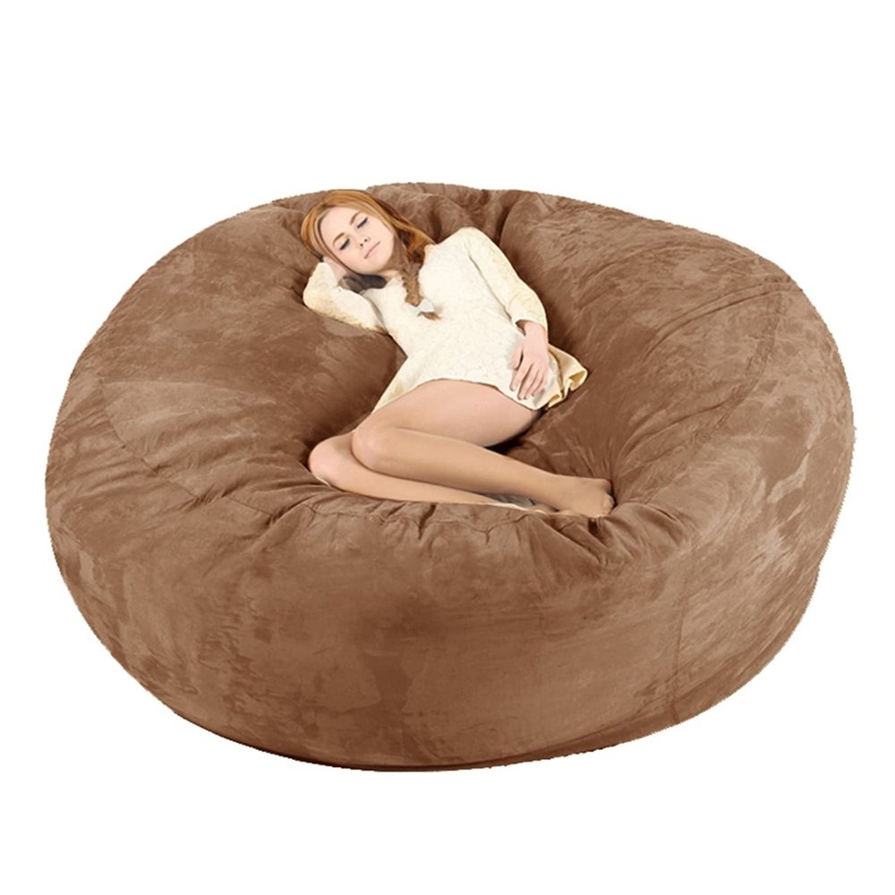 Bean Bag Chair Cover, 7ft Giant Fur Bean Bag Cover No Filler Lounger Bean Bag Storage Chair Bean Bag Sofa Chair Soft Fur Portable Living Room Lazy Sofa Bed Cover (Color : Brown)