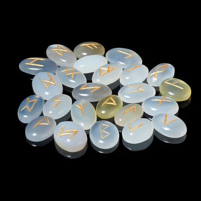 Crocon White Onyx Stone Handmade Rune Stones with Elder Futhark Alphabet Engraved 25 pcs Runes Stone Set for Beginners Reiki Healing with a Pouch & Rune Stones Good Luck Gift Home Decor