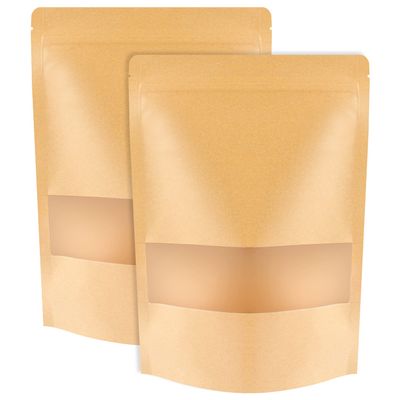 100 Pcs Kraft Stand Up Pouches 7.1 x 10.2 Inch Resealable Zip Lock Food Storage Bags with Matte Window for Packaging