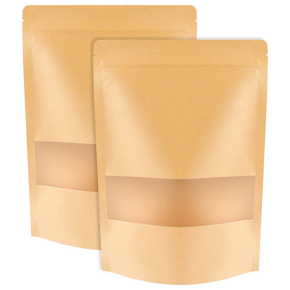 100 Pcs Kraft Stand Up Pouches 7.1 x 10.2 Inch Resealable Zip Lock Food Storage Bags with Matte Window for Packaging