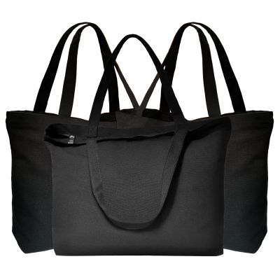 KOOLMOX 3 Pcs 12oz Heavy Duty Zippered Canvas Tote Bags with Long Handles and 3.9'' Bottom, Machine Washable & Reusable, Canvas Bags for Crafts, Groceries, Shopping, 16x13x3.9''