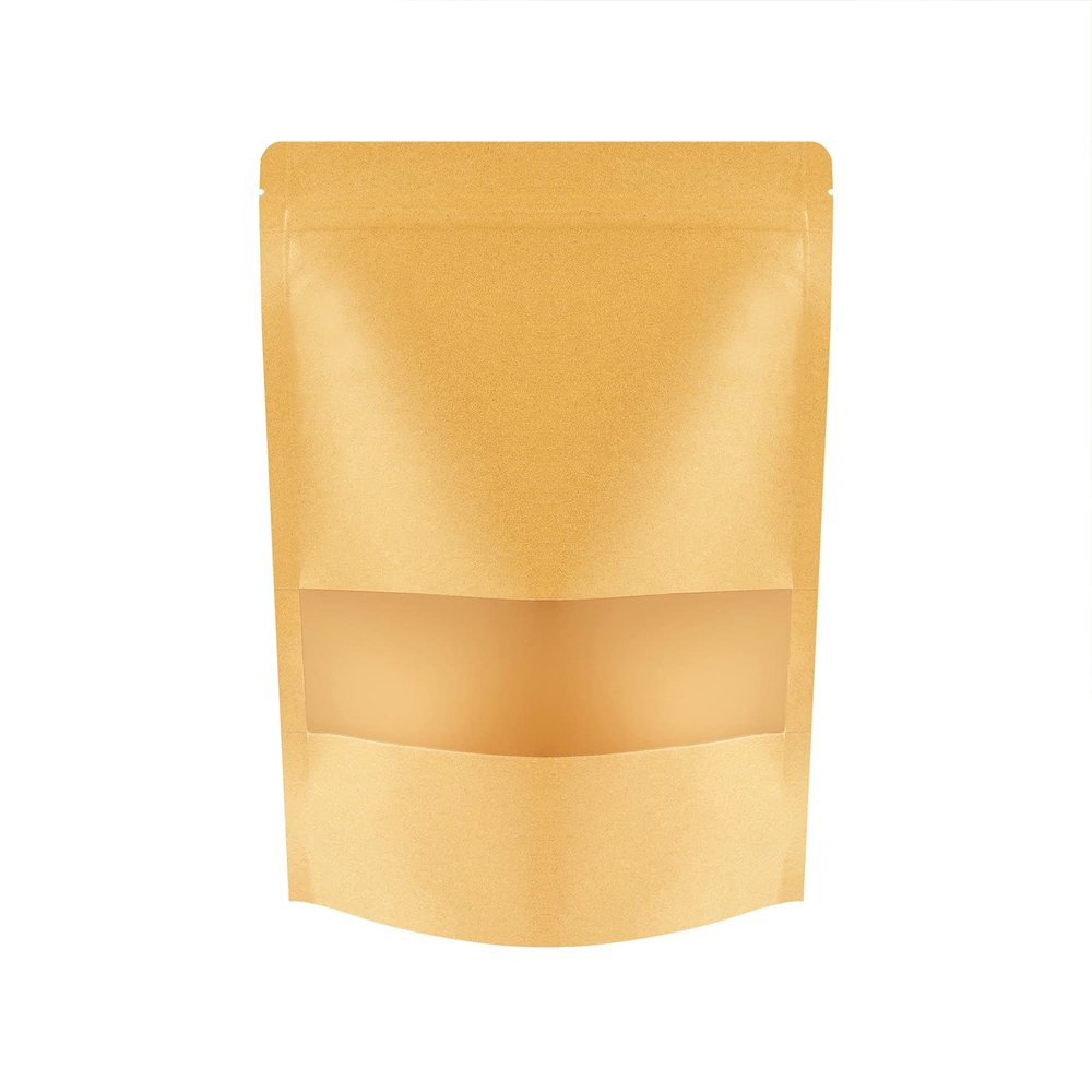 100 Pcs Kraft Stand Up Pouches 3.5 x 5.5 Inch Resealable Zip Lock Food Storage Bags with Matte Window for Packaging