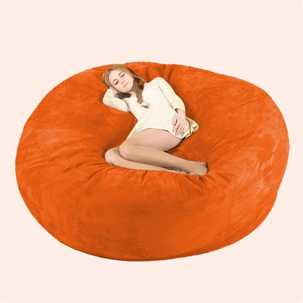 Bean Bag Chair Cover, 7ft Giant Fur Bean Bag Cover No Filler Lounger Bean Bag Storage Chair Bean Bag Sofa Chair Soft Fur Portable Living Room Lazy Sofa Bed Cover (Color : Orange)