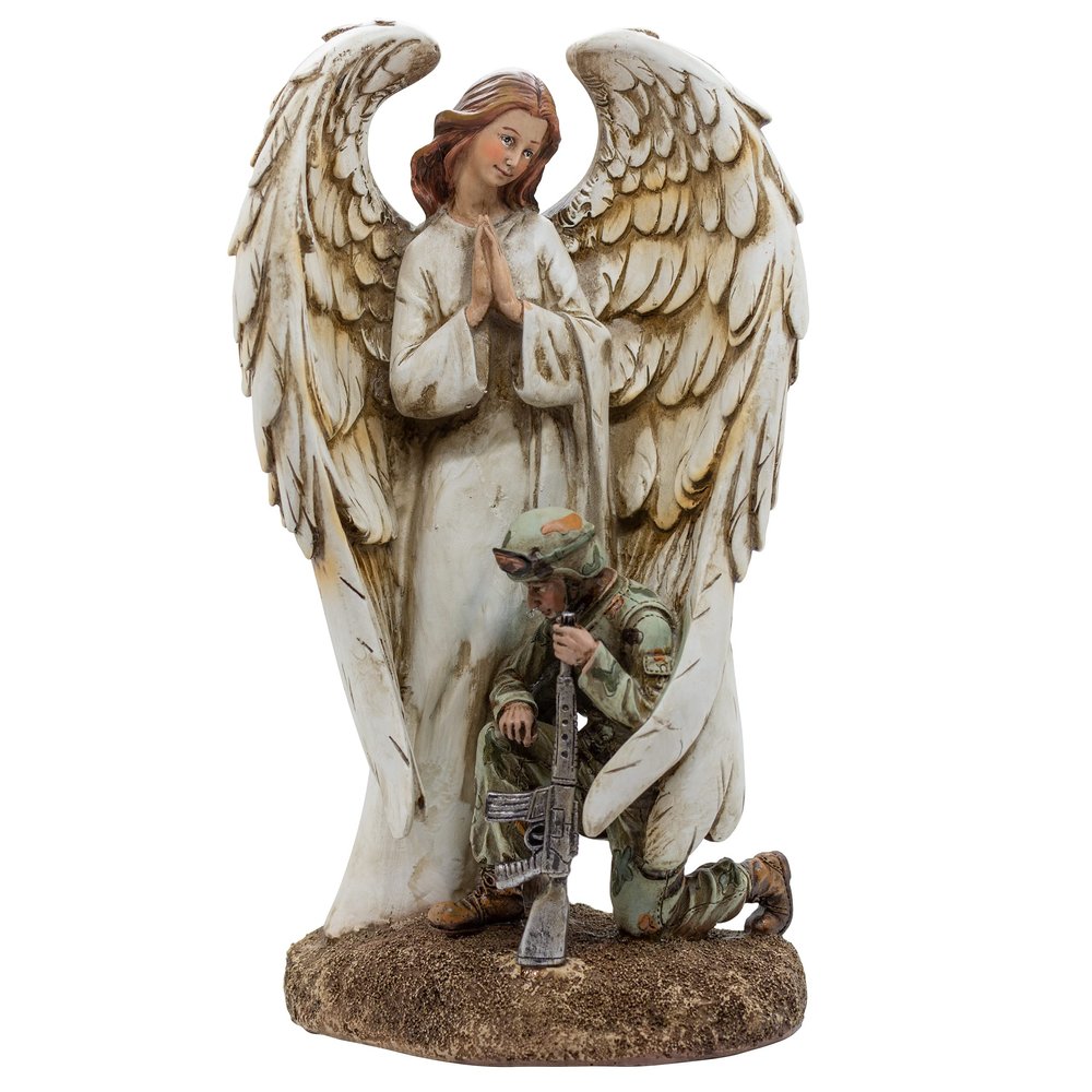 12" Guardian Angel Protecting and Praying with Soldier | Military Home Dcor | Remember to Pray for Deployed Soldiers | Great Gift for Christmas and Birthdays