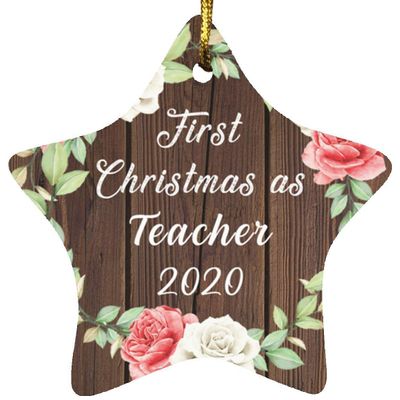 Designsify Christmas Tree Decoration, First Christmas As Teacher 2020, Star Ornament A, Gifts for Birthday Anniversary Valentines Mom Mothers Fathers Day Party, to Men Women Him Her Friend Mom