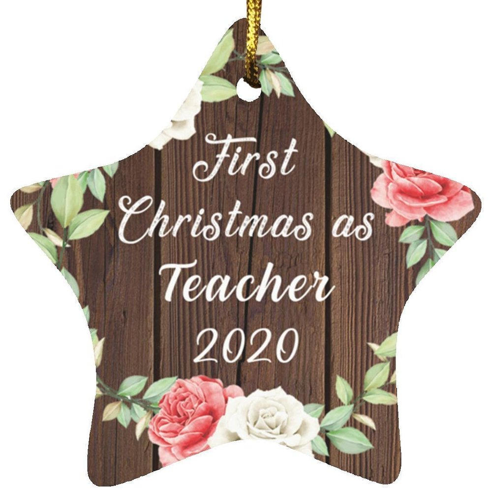 Designsify Christmas Tree Decoration, First Christmas As Teacher 2020, Star Ornament A, Gifts for Birthday Anniversary Valentines Mom Mothers Fathers Day Party, to Men Women Him Her Friend Mom