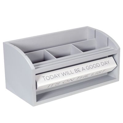 Malden International Designs Oce Desktop Organizer Spin Quotes 4 Compartments MDF Wood Gray 20307-01