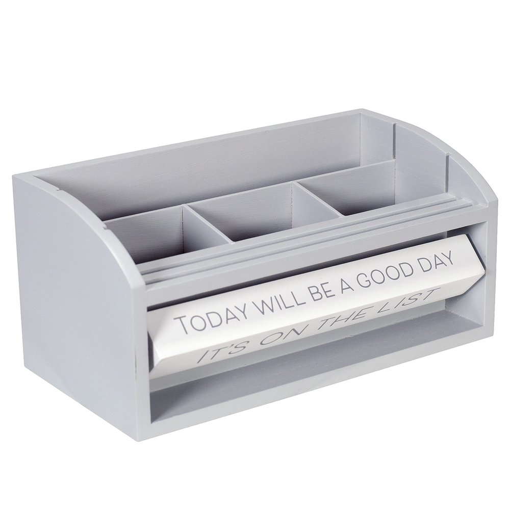 Malden International Designs Oce Desktop Organizer Spin Quotes 4 Compartments MDF Wood Gray 20307-01