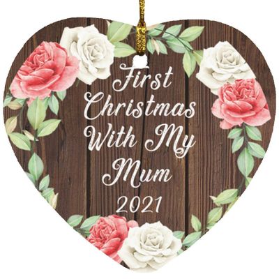 Designsify Christmas Tree Decoration, First Christmas with My Mum 2021, Heart Ornament A, Gifts for Birthday Anniversary Valentines Mom Mothers Fathers Day Party, to Men Women Him Her Friend Mom