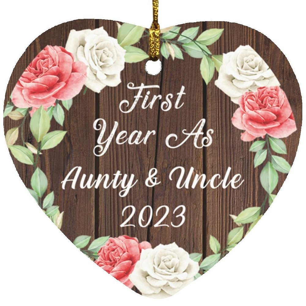Designsify Christmas Tree Decoration, First Year As Aunty & Uncle 2023, Heart Ornament A, Gifts for Birthday Anniversary Valentines Mom Mothers Fathers Day Party, to Men Women Him Her Friend Mom