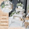 Decorative Tray [Set of 3] Wooden Tiered Tray Stand Display Risers - Tiered Tray Decor for Tabletop Use, Kitchen Island, Coffee Bar - Wood Risers, Beaded Pedestal Stand Farmhouse Kitchen Decor (White) view 2