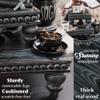 Decorative Tray [Set of 3] Wooden Tiered Tray Stand Display Risers - Tiered Tray Decor for Tabletop Use, Kitchen Island, Coffee Bar - Wood Risers, Beaded Pedestal Stand Farmhouse Kitchen Decor (Black) view 4