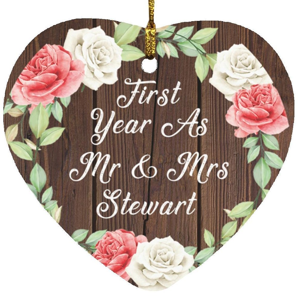 Designsify Christmas Tree Decoration, First Year As Mr & Mrs Stewart, Heart Ornament A, Gifts for Birthday Anniversary Valentines Mom Mothers Fathers Day Party, to Men Women Him Her Friend Mom