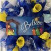 Believe Nativity Christmas Wreath Handmade Deco Mesh Available in 24 inch and 28 inch diameters view 2