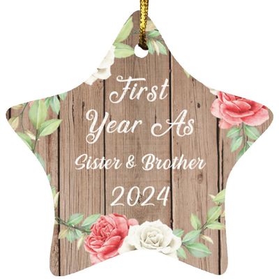 Designsify Christmas Tree Decoration, First Year As Sister & Brother 2024, Star Ornament B, Gifts for Birthday Anniversary Valentines Mom Mothers Fathers Day Party, to Men Women Him Her Friend