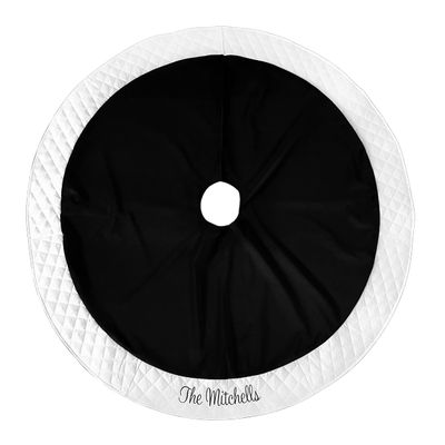 Personalized 54 Christmas Tree Skirt Black Velvet with Ivory Cream or White Quilted Trim