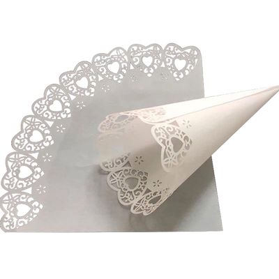 Queenbox 50 Pcs Love & Lace Wedding Confetti Cones, 5.5x5.5in White Flower Rolled Papers Holder, Bouquet Petals Candy Bags Boxes for Party Celebration