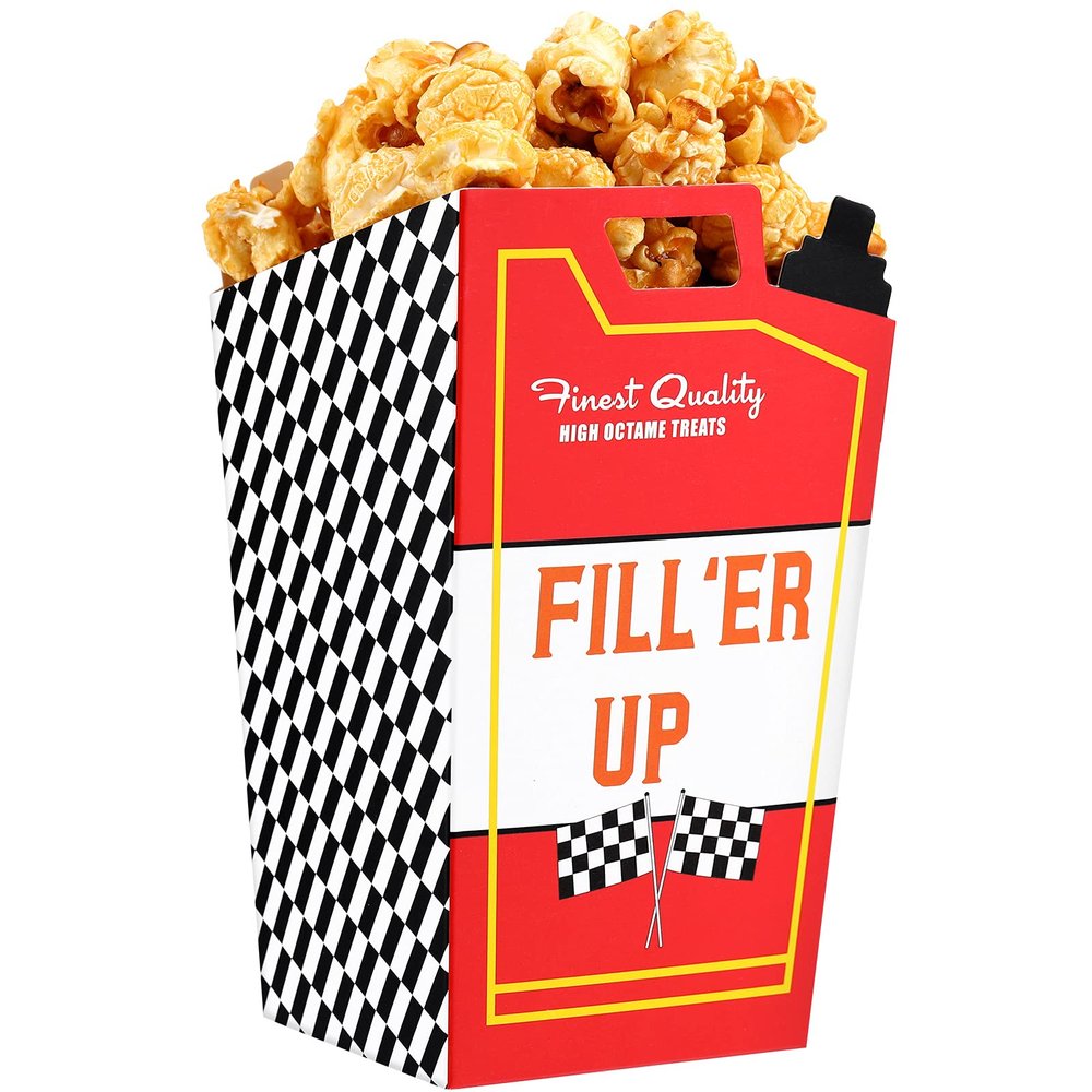 Outus 24 Pieces Two Fast Birthday Decors Race Car Fuel Can Popcorn Treat Boxes Racing Popcorn Candy Cookie Container for Birthday Baby Shower Bridal Race Car Party Favors Decorations (Red)