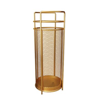 JLXJ Round Umbrella Stand Rack for Entryway Outside Patio, Metal Free Standing Organizer Holder for Canes Walking Sticks, Elevated Design (Color : Gold)