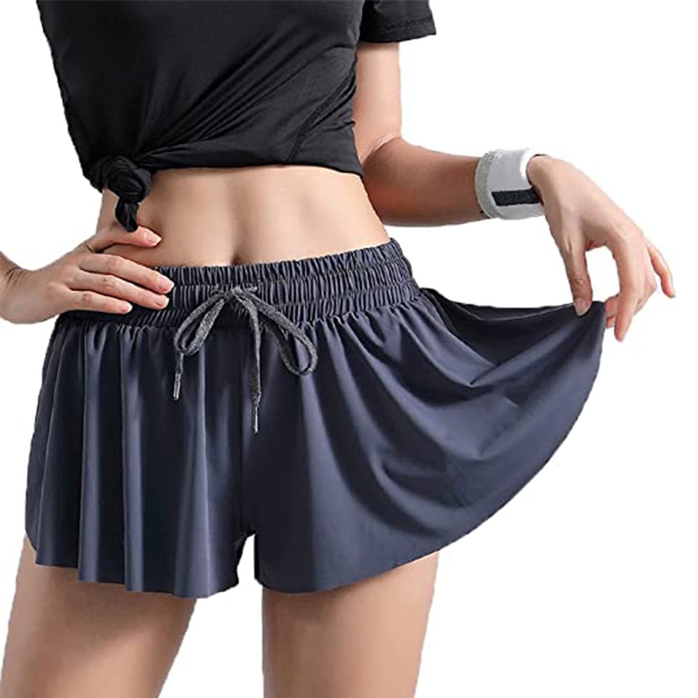 HZXY Women's 2-in-1 Flowy Fitness Shorts, Quick-Dry Yoga Double-Layer Breathable Short (Gray,S)