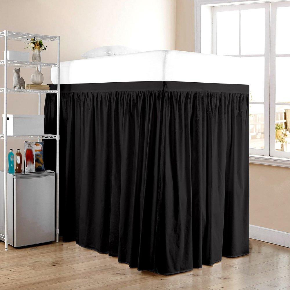 LuckShree Dust Ruffled Bed Skirt College Dorm Extra Long Extended Dorm Room Bed Skirt |100 Egyptian Cotton, 400-Thread Count| Extra Long Dorm Room Bed Skirt - [Black, Twin XL38 Drop]