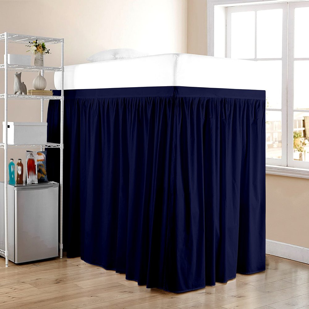 Dorm Room Bed Skirt - Extended Dorm Bed Skirt Long Bed Skirt 100% Egyptian Cotton 400-Thread-Count College Dorm Bed Skirt - Navy Blue, Twin XL/36 Drop
