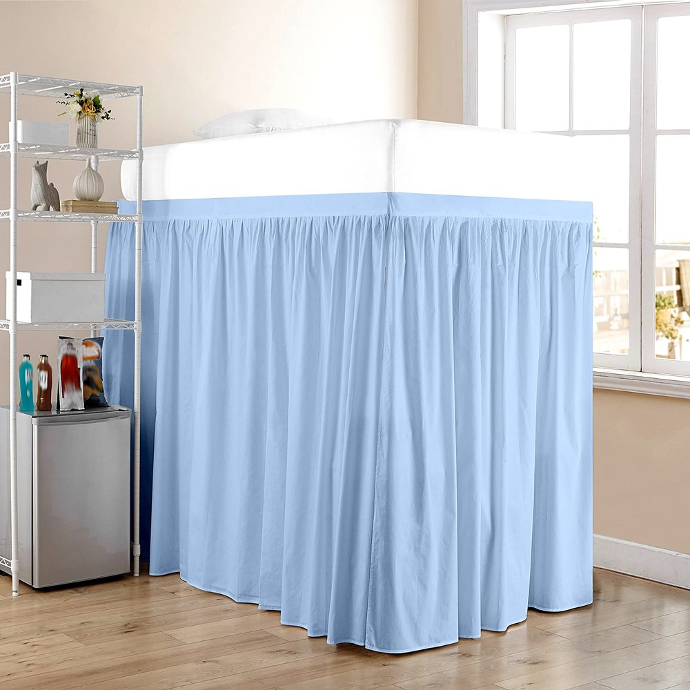 Dorm Room Bed Skirt - Extended Dorm Bed Skirt Long Bed Skirt 100% Egyptian Cotton 400-Thread-Count College Dorm Bed Skirt - Light Blue, Twin XL/36 Drop