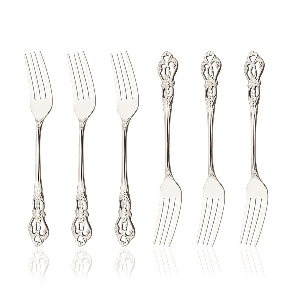 Dessert Forks Set of 6, Uniturcky Stainless Steel Silver Small Metal Forks Set, Mirror Polished Appetizer Forks, Modern Flatware Cutlery Salad Forks Use for Home, Party, Wedding, Cafes - 6.6 In