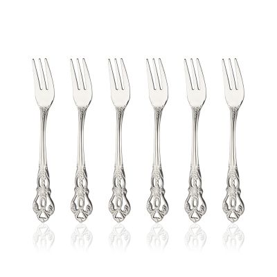 Uniturcky Cake Forks Set of 6 Stainless Steel Cocktail Forks, 3-Tine Portable Appetizer Small Forks, 5.1 Inch Dessert Forks Metal Fruit Salad Tasting Forks, Kitchen Silverware, Mirror Polished