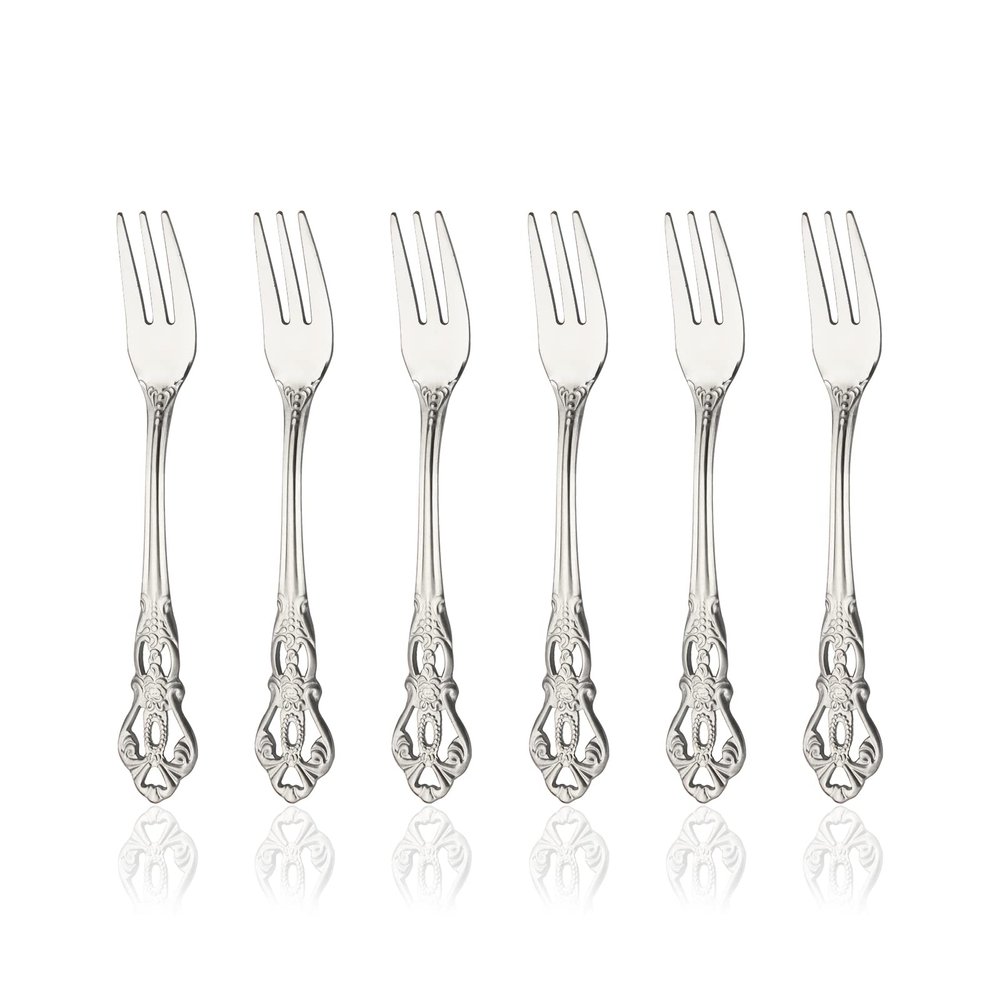 Uniturcky Cake Forks Set of 6 Stainless Steel Cocktail Forks, 3-Tine Portable Appetizer Small Forks, 5.1 Inch Dessert Forks Metal Fruit Salad Tasting Forks, Kitchen Silverware, Mirror Polished