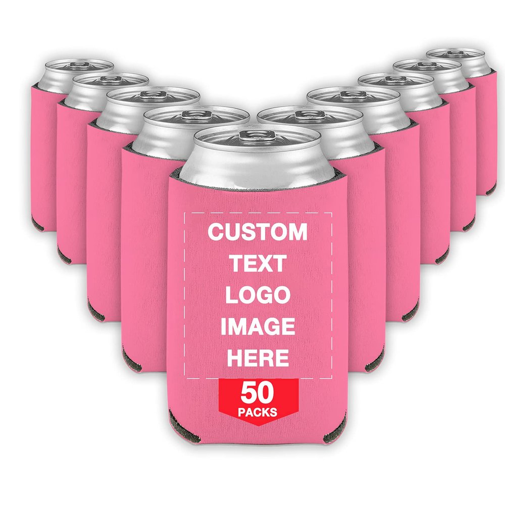 50 PCS Custom Beer Can Cooler Sleeves Bulk Personalized Insulated Beverage Bottle Holder with Logo Image Text for Wedding Birthday Party