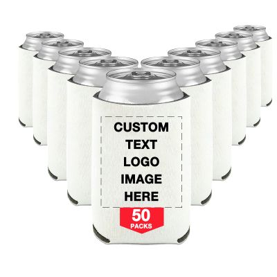 50 PCS Custom Beer Can Cooler Sleeves Bulk Personalized Insulated Beverage Bottle Holder with Logo Image Text for Wedding Birthday Party