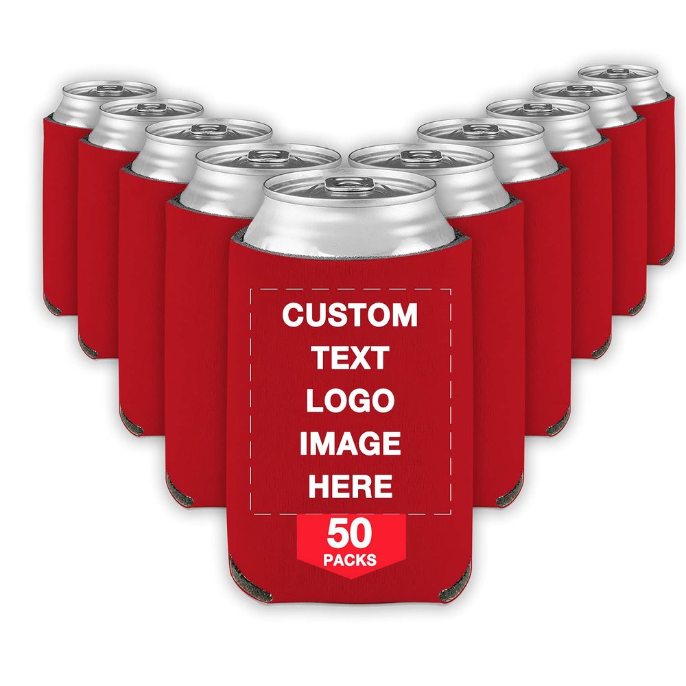 50 PCS Custom Beer Can Cooler Sleeves Bulk Personalized Insulated Beverage Bottle Holder with Logo Image Text for Wedding Birthday Party