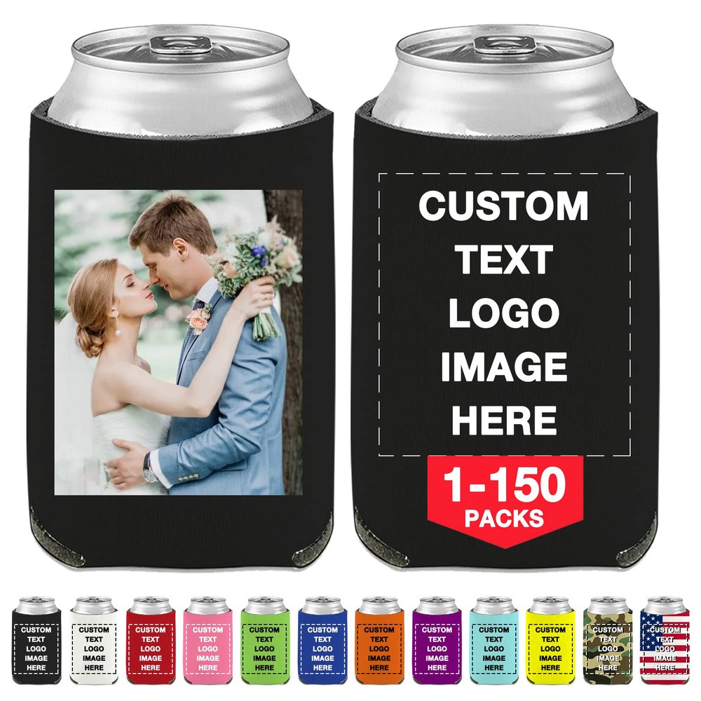 10 PCS Custom Beer Can Cooler Sleeves Bulk Personalized Insulated Beverage Bottle Holder with Logo Image Text for Wedding Birthday Party